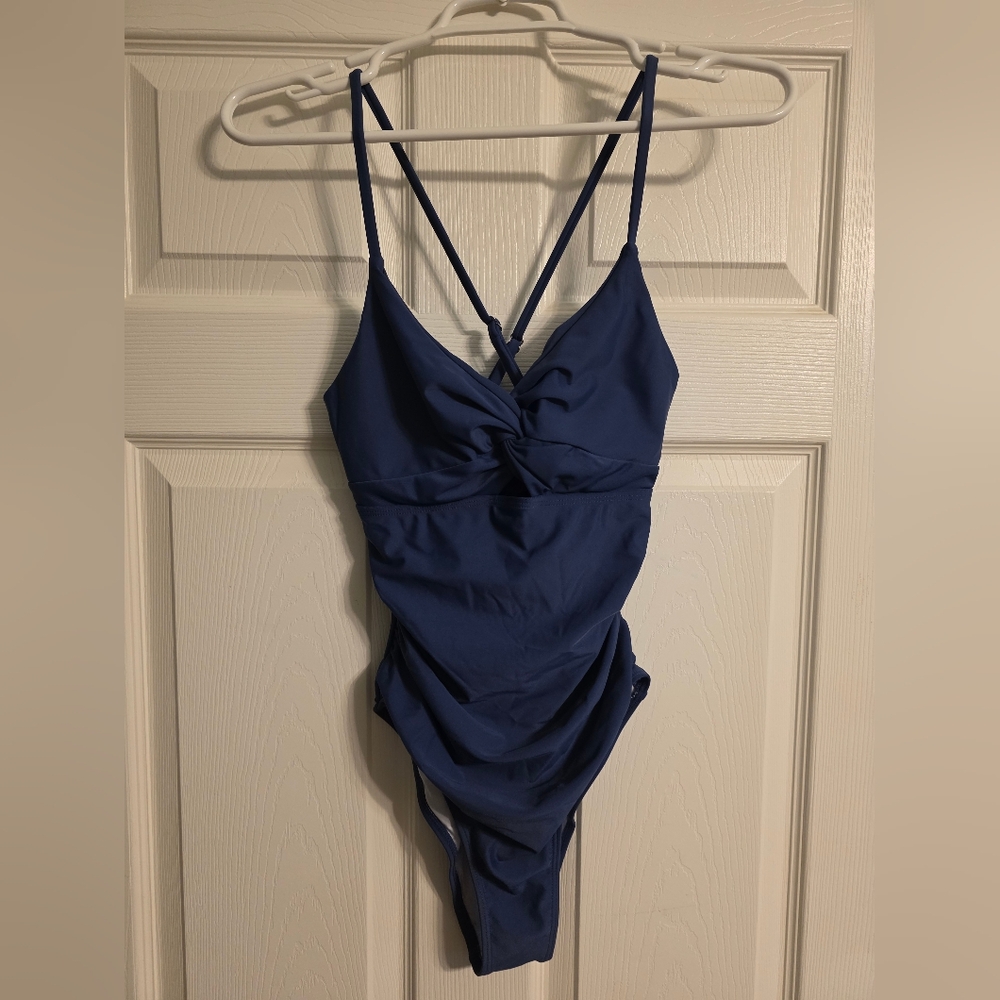 Zaful Navy Blue Tummy Control One Piece Swimsuit